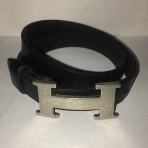 Hermès Wrap Bracelet Unisex black leather/silver H